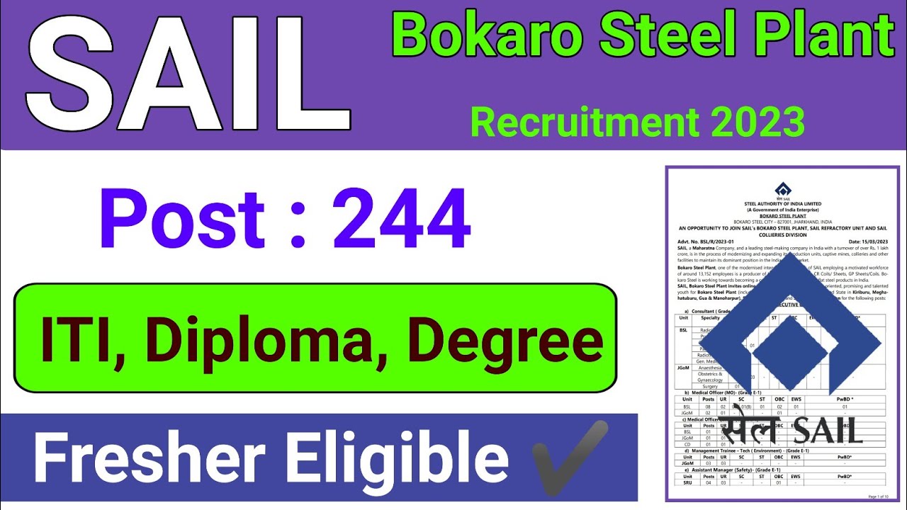 SAIL Bokaro Recruitment 2023। SAIL Recruitment 2023।ACTT / OCTT Sail