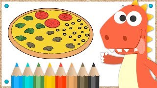 Aprende con Eddie a colorear una pizza 🍕 Eddie el dinosaurio pinta una pizza cuatro estaciones