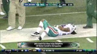 ★DIRTY CHEATERS★ NY Jets Coach Sal Alosi Intentionally Trips Miami Dolphins Nolan Carroll