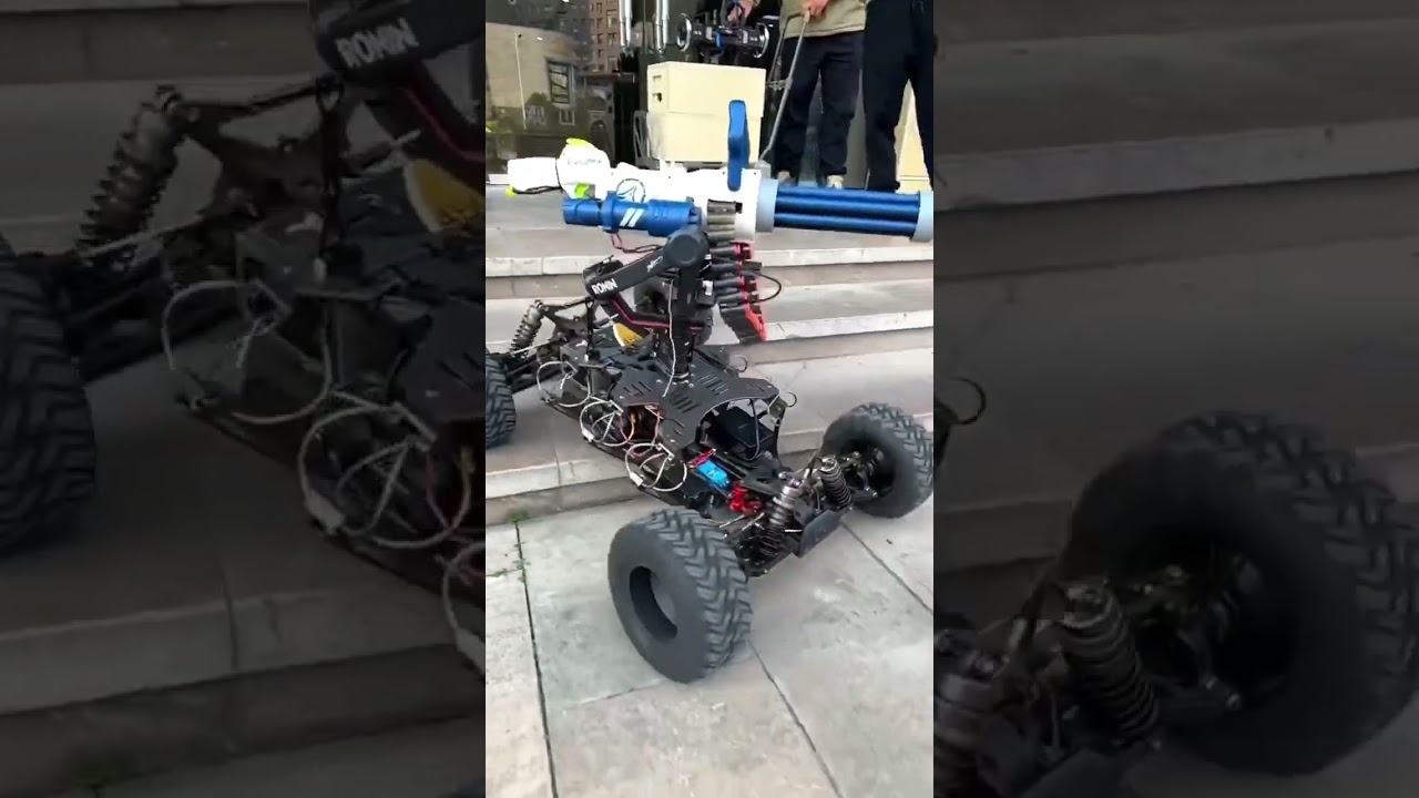 controlled turret with a minigun on board. Fires NerF. The speed is impressive. 