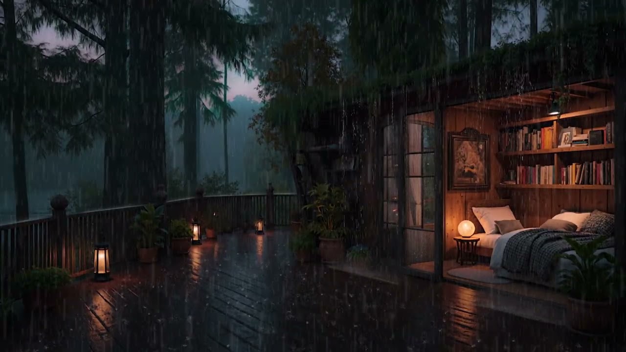 Rain Falling Gently Around a Cabin in the Forest 🌧 | Soothing Night Sounds for Deep Rest