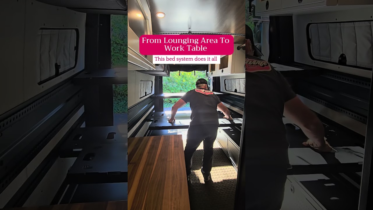 From lounging area to work table this bed system does it all
