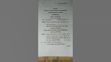 Cost Accounting, B.Com 3rd Semester, Exam paper 📜