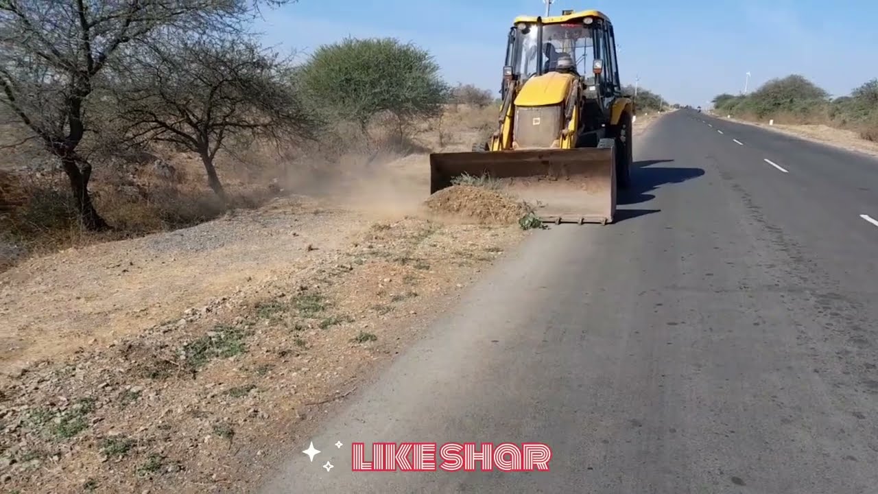 JCB backhoe loader construction road level video and tree kating