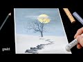 Oil pastel Drawing/Drawing Oil pastel Winter tree for Beginners/Easy
