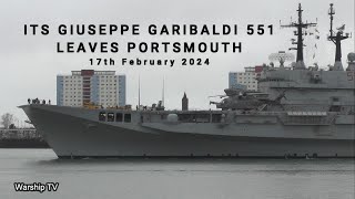 ITALIAN AIRCRAFT CARRIER ITS GIUSEPPE GARIBALDI 551 LEAVES PORTSMOUTH NAVAL BASE 17-2-24