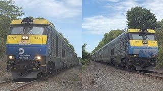 LIRR Trains #13 (DE30AC 422) and #10 (DE30AC 405) Passing By the Mastic Railroad Crossing