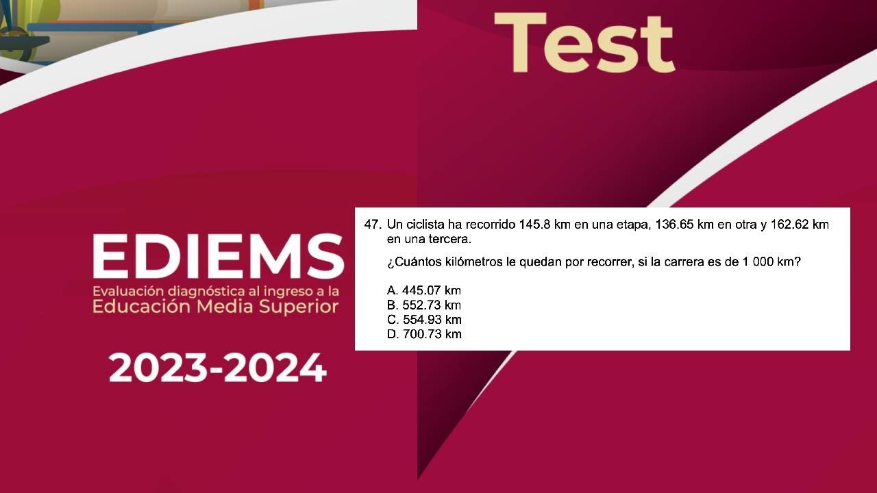 EDIEMS 2023-2024 TEST de Evaluación 47. Un ciclista ha recorrido 145.8