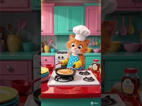 CUTE CAT COOKING PANCAKES 🥞🐱 #shorts #maggi #kids #cat #ytshorts #shortsfeed