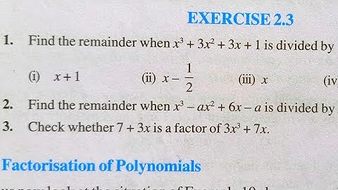 CLASS 9th CHAPTER 2 POLYNOMIALS EXERCISE 2.3 NCERT SOLUTIONS | REMAINDER THEOREM | CLASS 9 MATHS