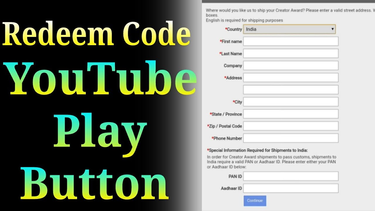 How to redeem Code | YouTube Play Button - step by Step - YouTube