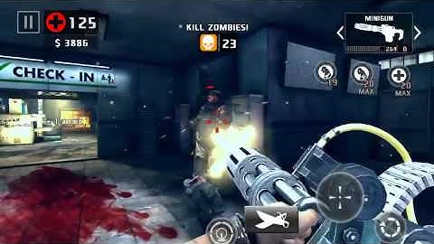 Dead trigger 2 minigun & rocket launcher level 58 Airport map gameplay take no damage iOS on hard...