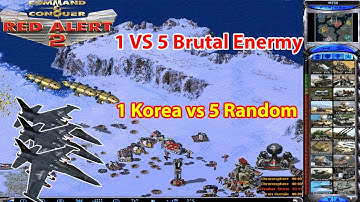 Red Alert 2 Battlezone | Siberian Wastes Map | 1 vs 5 Brutal Enermy Korea vs Random + Superweapon