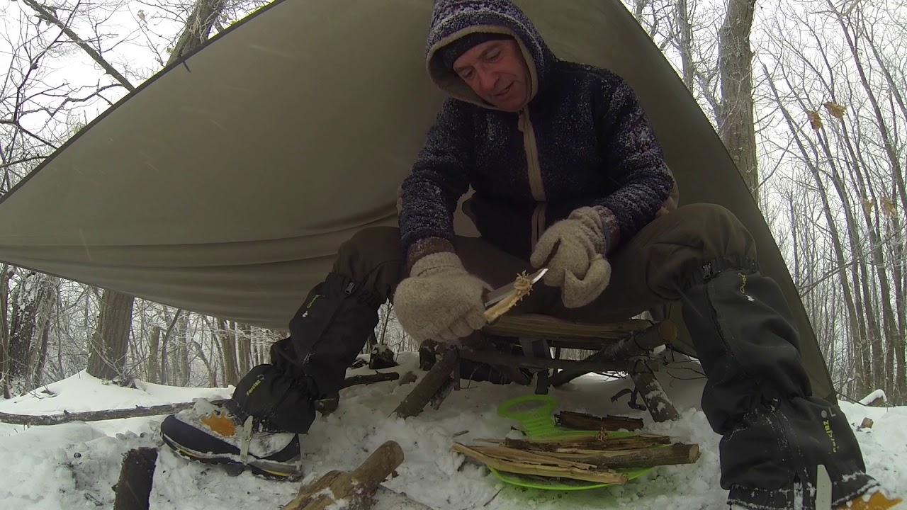 Bushcraft: rise in a snow storm under my tarp - YouTube