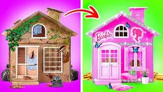 BARBIE DREAM HOUSE MAKEOVER || Creating Tiny Dolls Crafts! Rich vs. Broke Makeover Tricks by DrawPaw