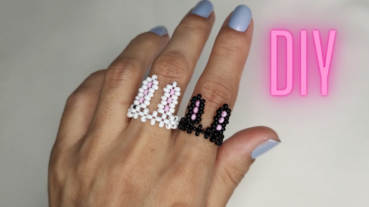 Como fazer anel coelho de miçangas passo a passo 🐰 How to make a beaded bunny ring #beadsjewellery
