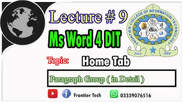 Lecture # 09: MS Word Paragraph Group full explanation || Pushto