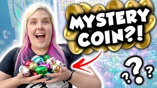 Mystery coin claw machine FULL of mystery eggs at Belmont Park arcade!