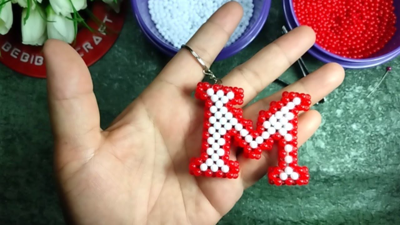Cara Membuat Gantungan Kunci Huruf M Manik Manik | Beaded Keychain