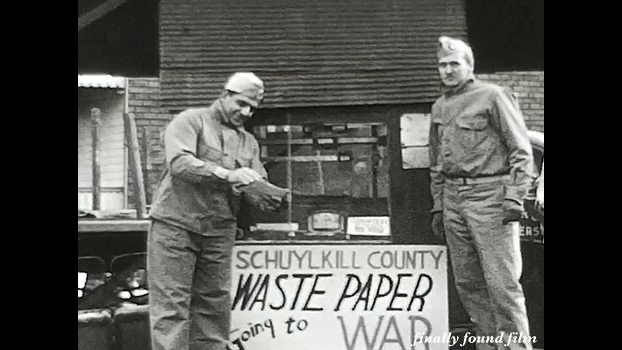 Vintage 1940s World War II scrap paper drive home movie clip Schuylkill County Pennsylvania history