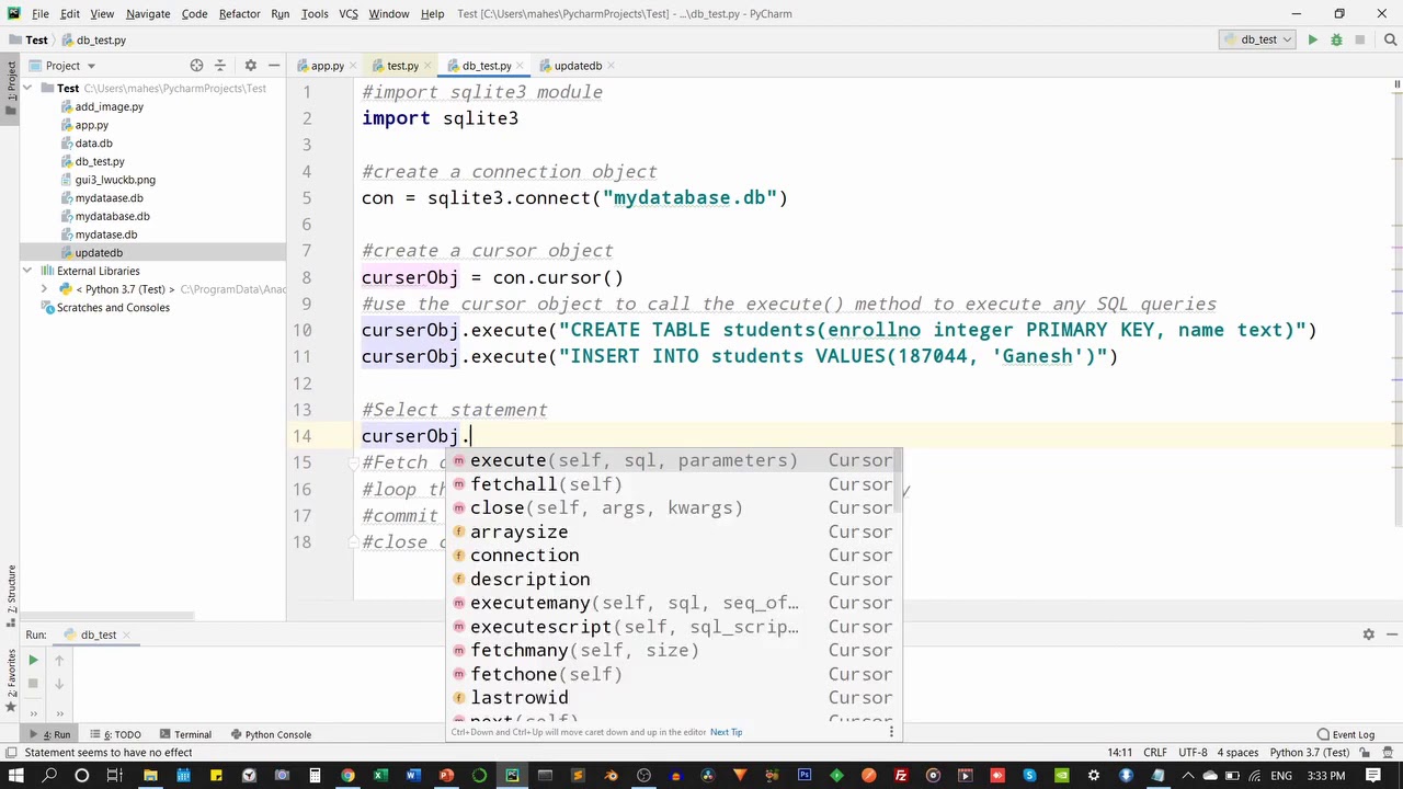 Sqlite connectivity with python - YouTube