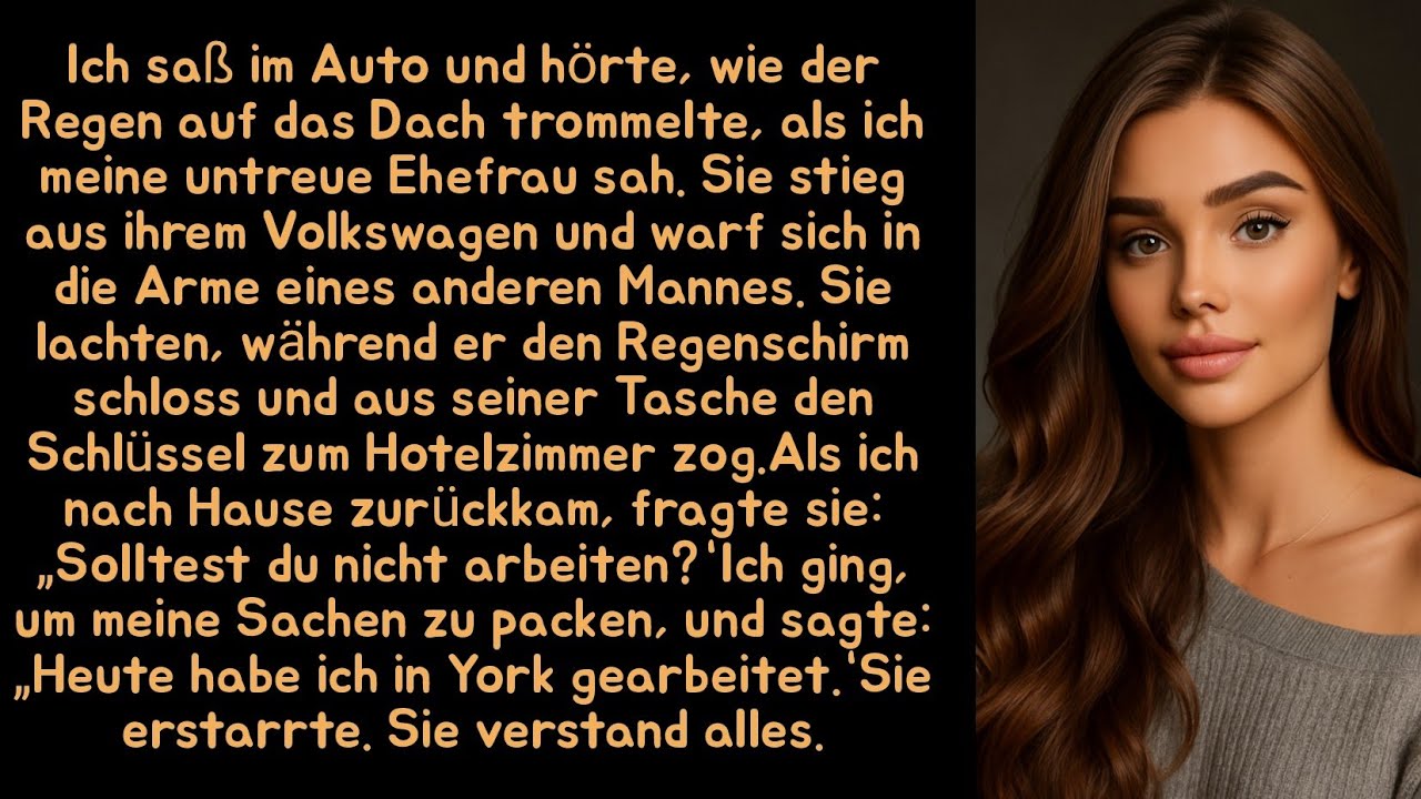 Ich saß im Auto und hörte, wie der Regen auf das Dach trommelte, als ich meine untreue Ehefrau sah.