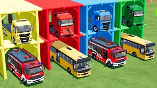 TRANSPORT OF COLORS ! FIRE DEPARMENT , SCHOOL BUSS TRANSPORTING with COLORED TRUCKS ! FS 22