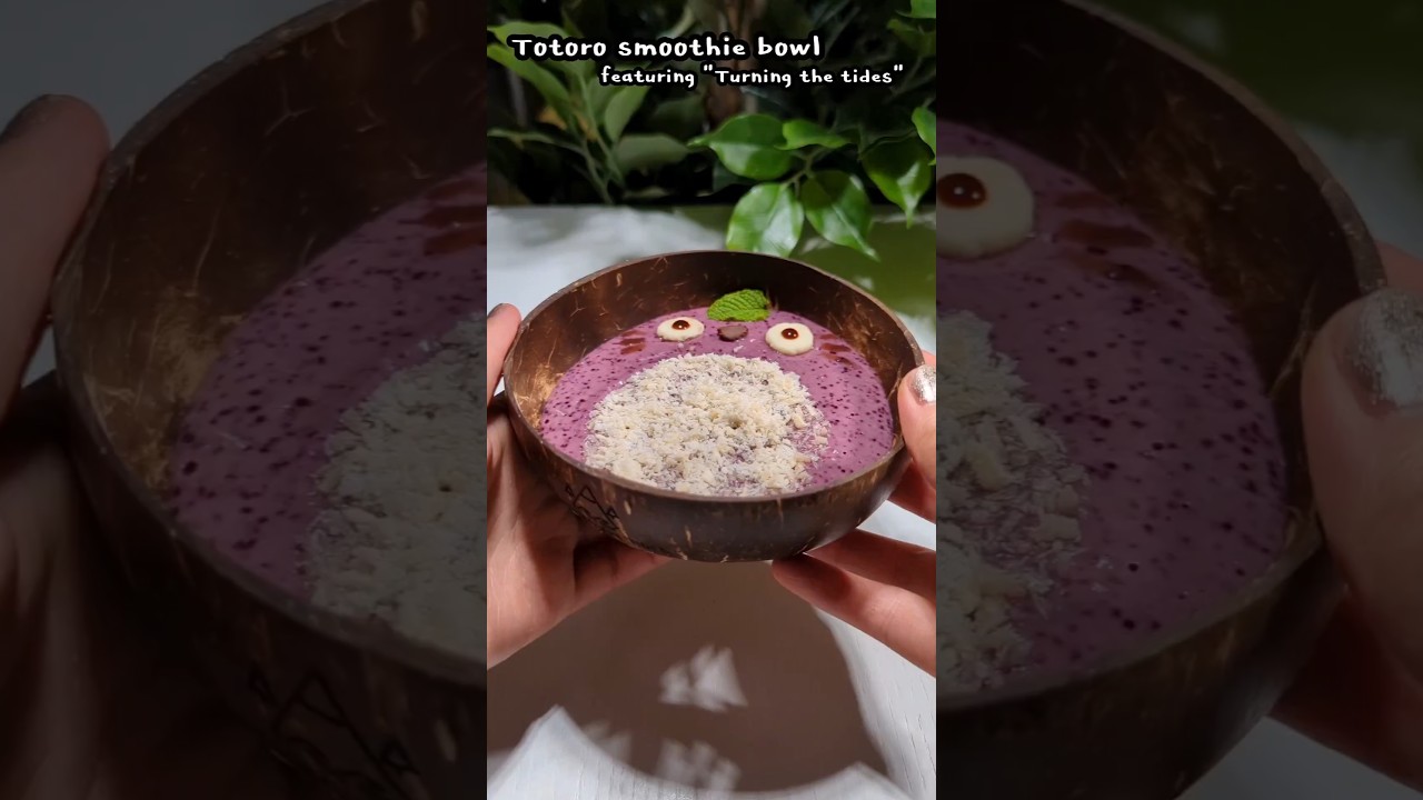 Totoro smoothie recipe featuring a coconut bowl 