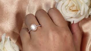 8x6mm Oval Cut Fire Opal Engagement Ring with Diamond in Rose Gold