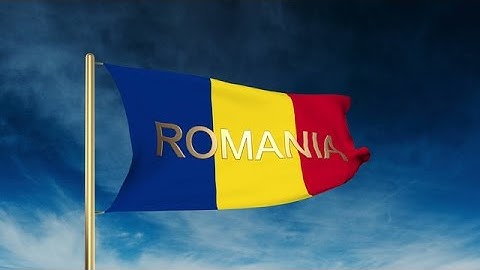Romania Flag Slider Style With Title. Waving In The Wind With Cloud Background A Stock Animation