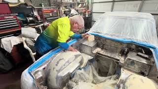 Cole’s 73 Triumph TR6 Engine compartment restoration. PRIMER!!