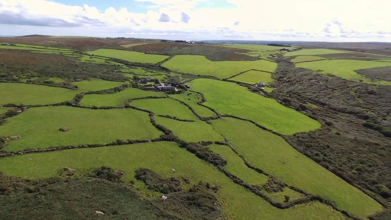 Cornwall aerial coastal video, Noon Veor, Zennor Quoit and Carn Cottage.