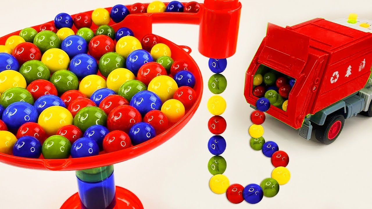 Marble Run Race ASMR ☆ HABA Slope & Retro Makita Truck, Garbage Truck