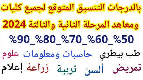 التنسيق المتوقع لجميع كليات ومعاهد المرحلة الثانية والثالثة من 50%_60_%_70%_80%_90% علمي_أدبي 2024