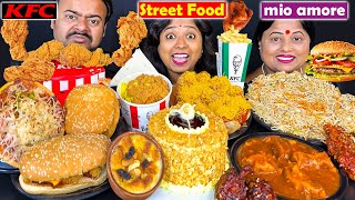 KFC vs MIO AMORE vs STREET FOOD Challenge  Pani puri, Noodles, Burger, Drumstick | Funny Challenge