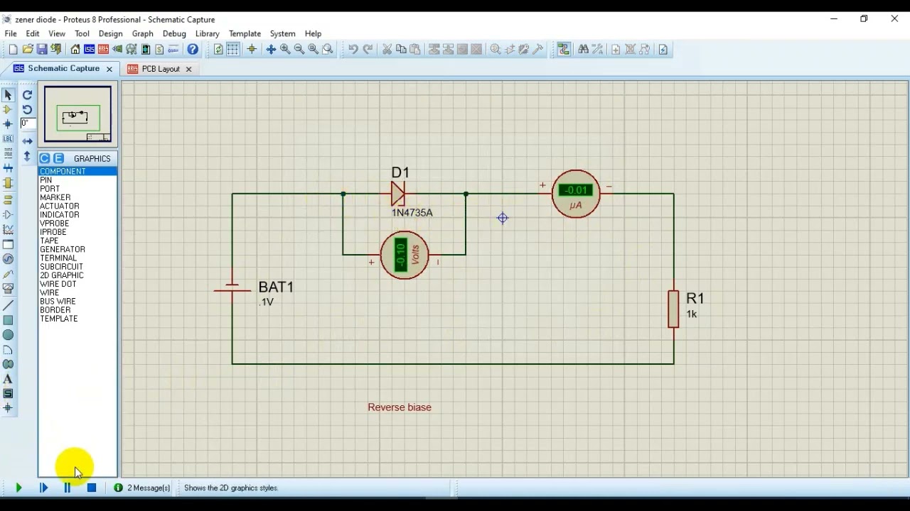 Experiment 2: Zener Diode Characteristics using Proteus Simulation