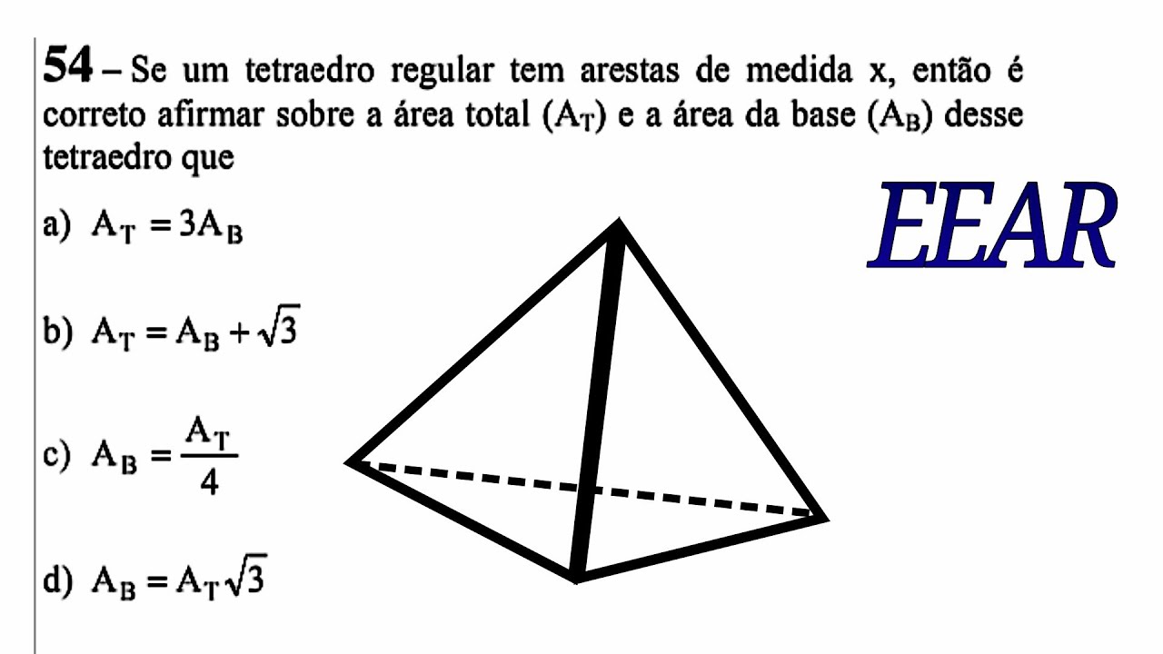 ️ 54 EEAR 2020 Mat | Se um tetraedro regular tem arestas de medida x ...