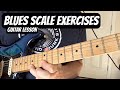 "BLUES SCALE EXERCISES" Guitar Lesson - Minor Pent Exercises, 5 Positions, All Keys, Bends, TABS