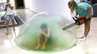 he got STUCK in slime bubble.
