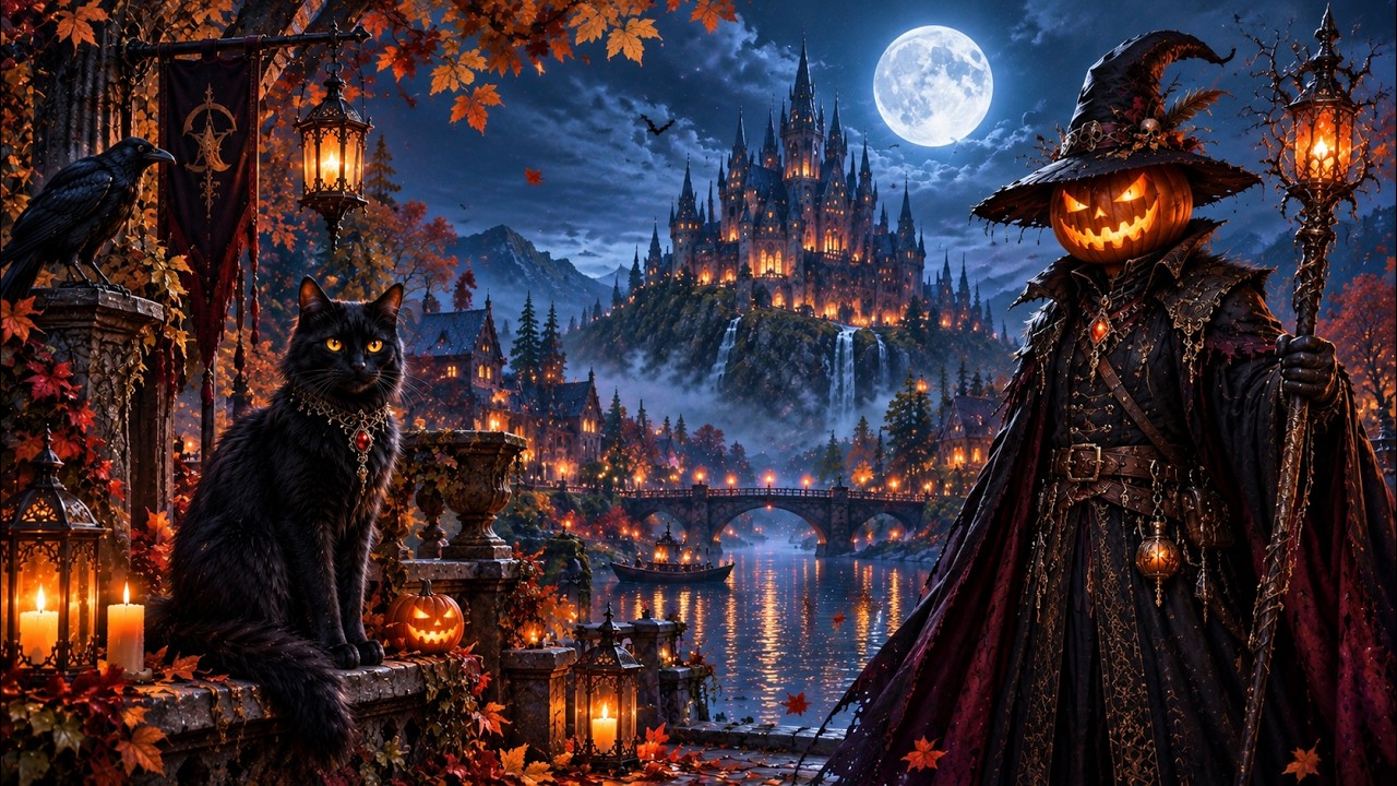Cozy Spooky Ambient Village 🎃 Relaxing Halloween Ambience 👻 Haunted Sounds & Halloween Music