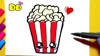 How to draw POPCORN kawaii | Popcorn Drawing step by step ❤  Drawing to Draw