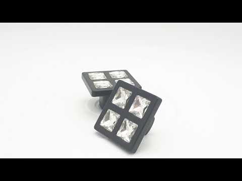 Ручка кнопка меблева зі стразами "MINA DUGME" Матова Чорна, видео 1