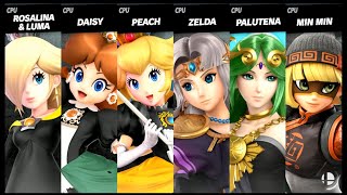 Rosalina & Luma Vs Daisy Vs Peach Vs Zelda Vs Palutena Vs Min Min Lv 9 Cpu Super Smash Bros Ultimate