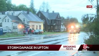 Storm rips roof off porch, downs trees