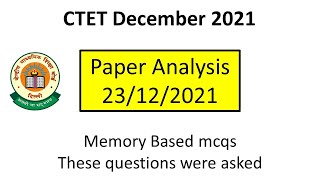 Ctet 23 Dec 2021  Answer Key  Exam Analysis  Paper 1 U0026 2