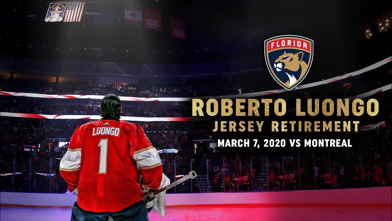 Roberto Luongo's No. 1 jersey goes to the Panthers' rafters