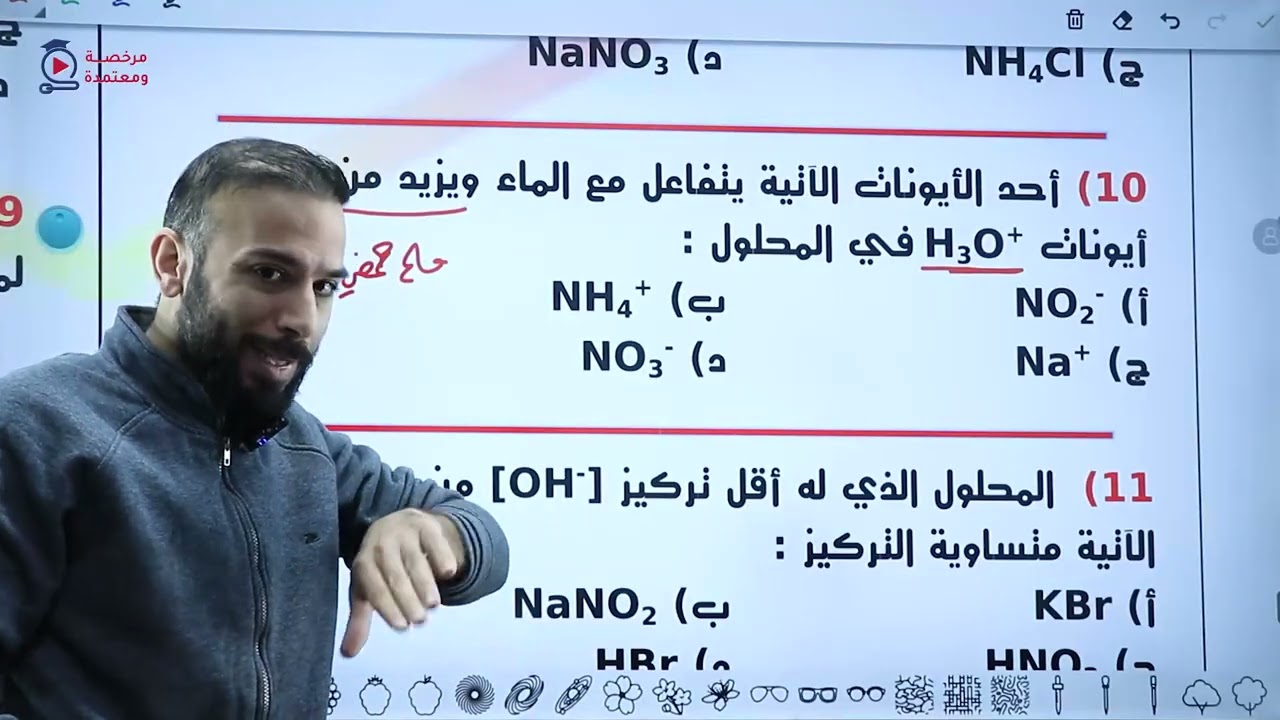 شرح اسئلة وزارية على الاملاح و الايون المشترك والمحلول المنظم  / الاستاذ يوسف القاق / كيمياء/ توجيهي