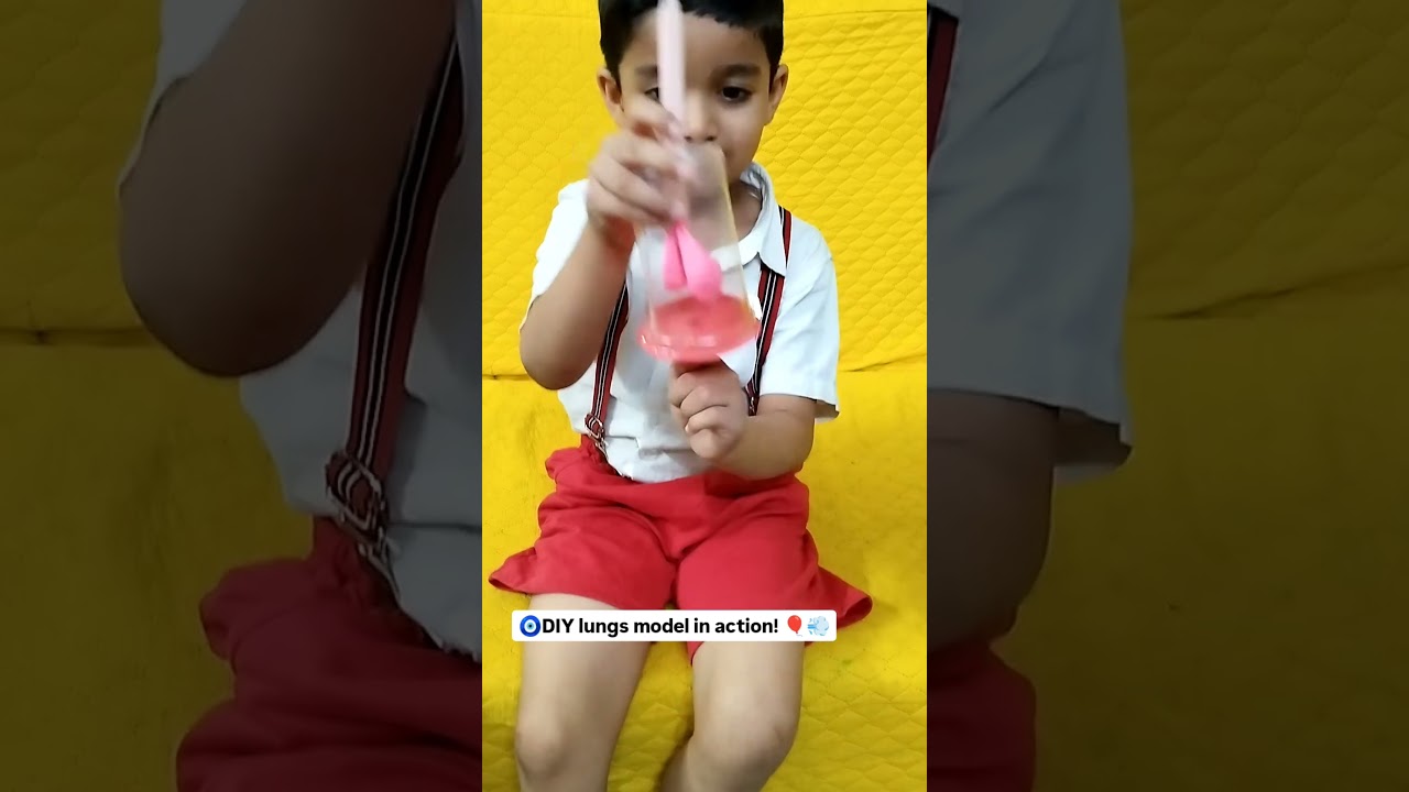 Science Experiment for Kids #70 Breathe In, Breathe Out! 🌬️ Aryan experimenting with lungs model! 🎈💡