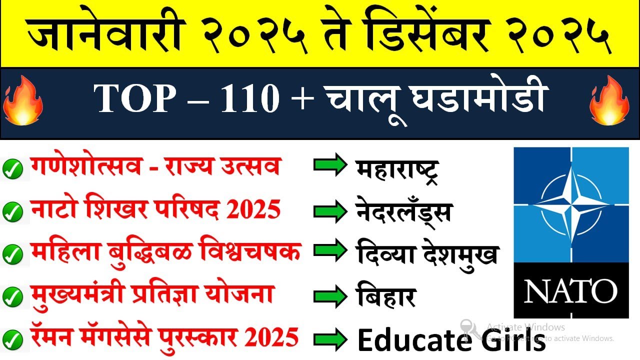 2025 सर्वोत्तम चालू घडामोडी  | Daily Current Affairs 2025 | Top Current Affairs 2025 in Marathi |
