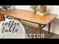 FURNITURE RESTORATION- scraping, sanding, staining a walnut veneer coffee table